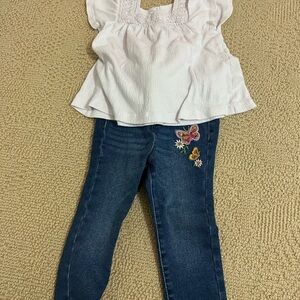 White Top and Embroidered Jeans Set